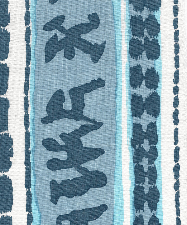 Abaco Stripe Multi Blues Screen Printed - Cream Fabric | China Seas