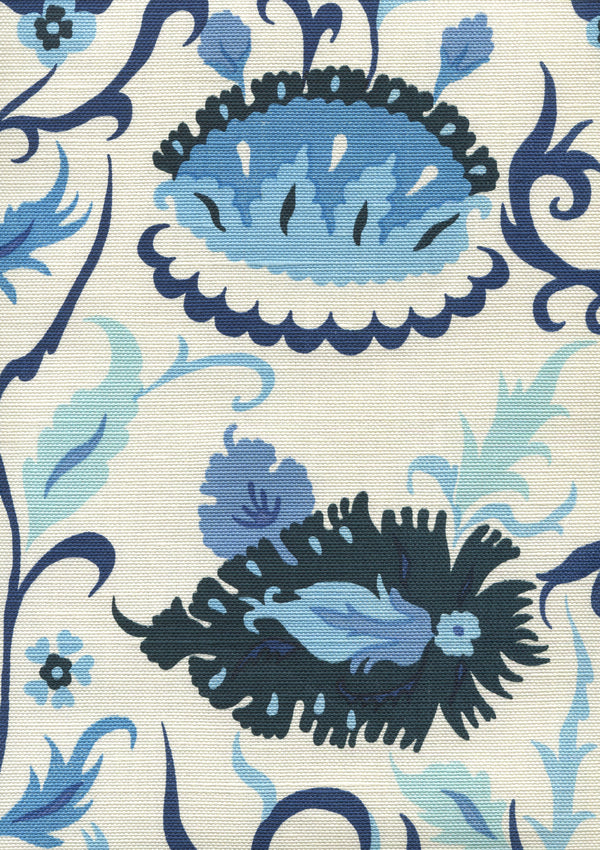 Uzbek Small Scale, Multi Blues Wallcoverings | Quadrille