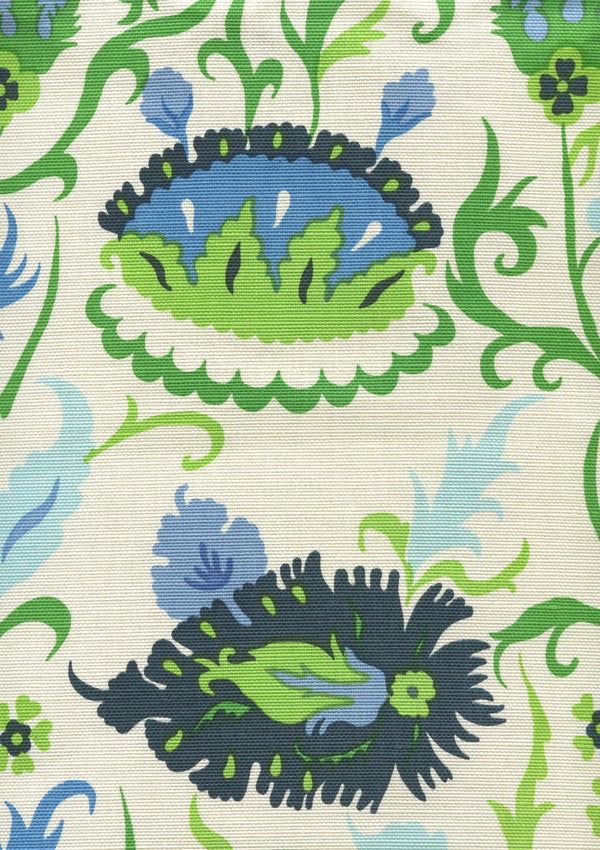 Uzbek Small Scale, Multi Blues Greens Royal Wallcoverings | Quadrille