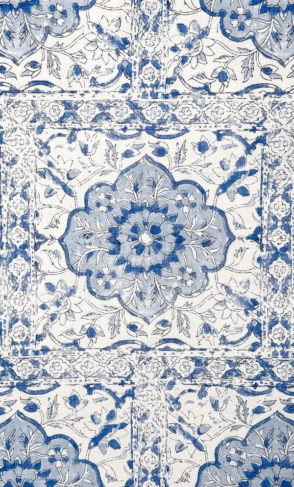 Multi Blues on Ivory Linen Wallcoverings | Home Couture