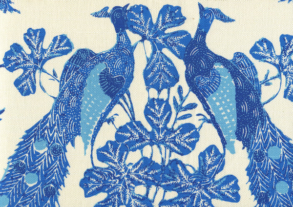 Peacock Batik Multi Blues on Tint Screen Printed Fabric | China Seas