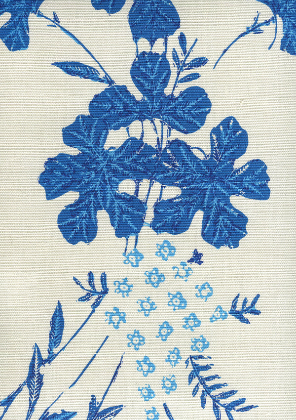 Peacock Floral Multi Blues on tint Screen Printed Fabric | China Seas