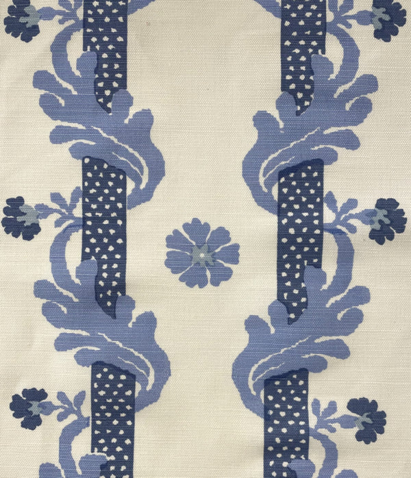 Henriot Stripe, Multi Blues on White Linen Cotton Wallcoverings | Quadrille