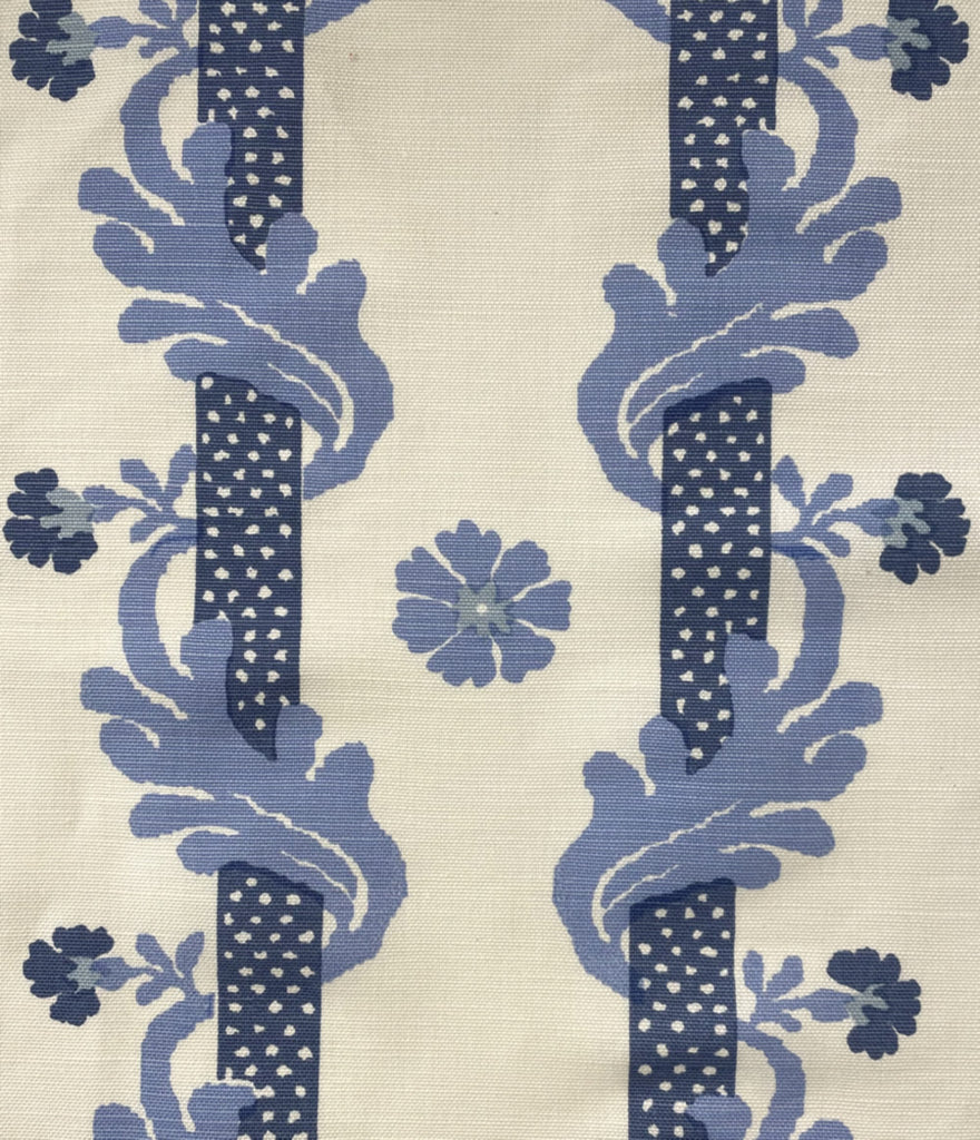 Henriot Stripe, Multi Blues on White Linen Cotton