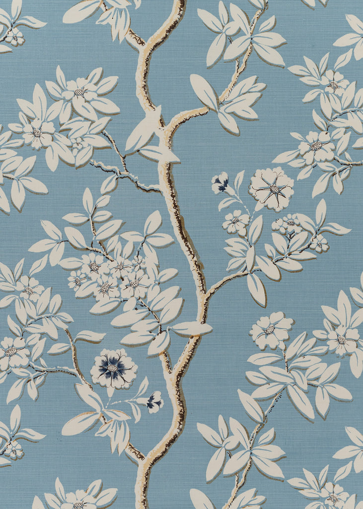 Spring Blossom, Multi Blues/Tan on Sky Blue on Tint