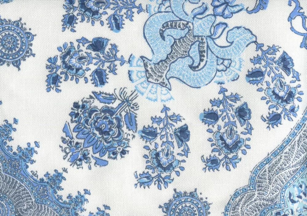 Multi Celeste Blue on White Linen Cotton