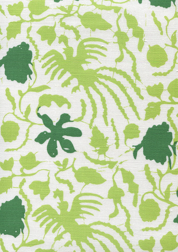 Seya Multi Greens Screen Printed - White Fabric | China Seas