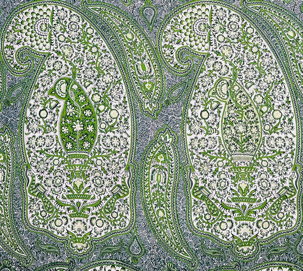 Rajah Paisley, Multi Greens on Linen Wallcoverings | Quadrille