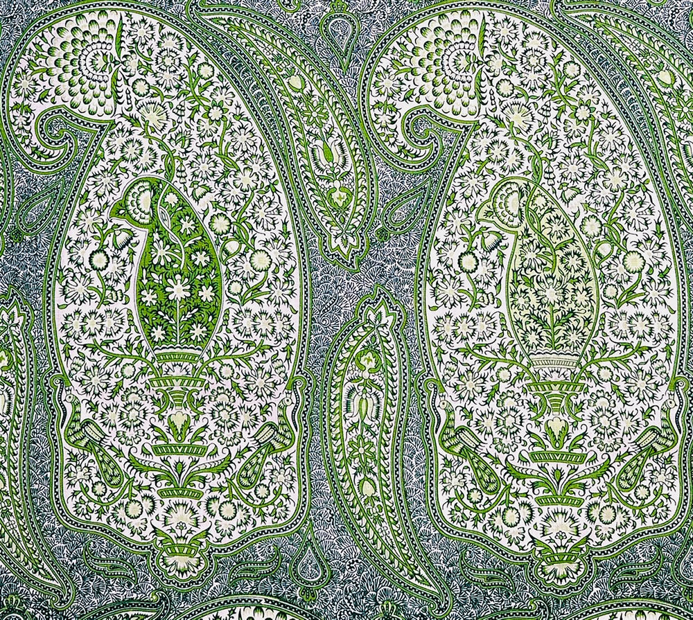 Rajah Paisley, Multi Greens on Linen