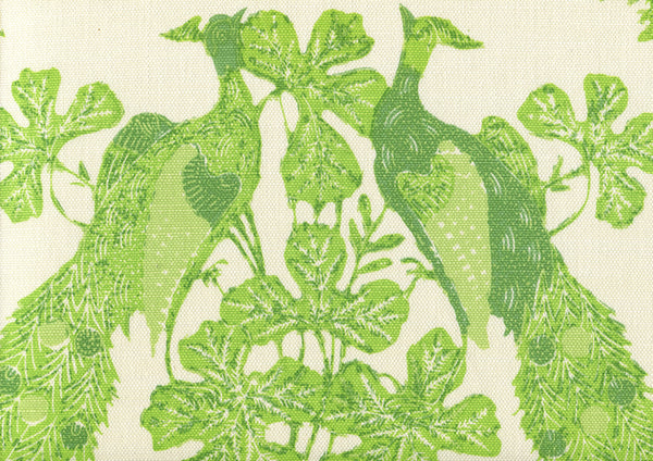 Peacock Batik Multi Greens on Tint Screen Printed Fabric | China Seas