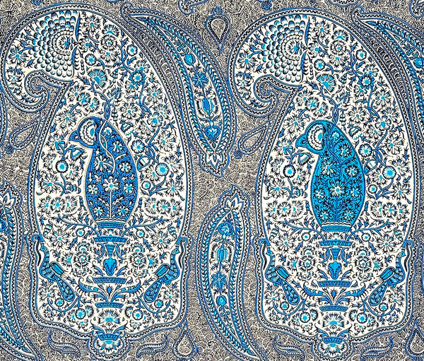 Rajah Paisley, Multi New Blue on Linen Wallcoverings | Quadrille