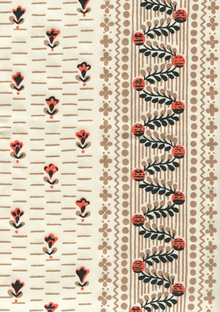 Links II, Multi Orange Taupe Black on Cotton Sateen