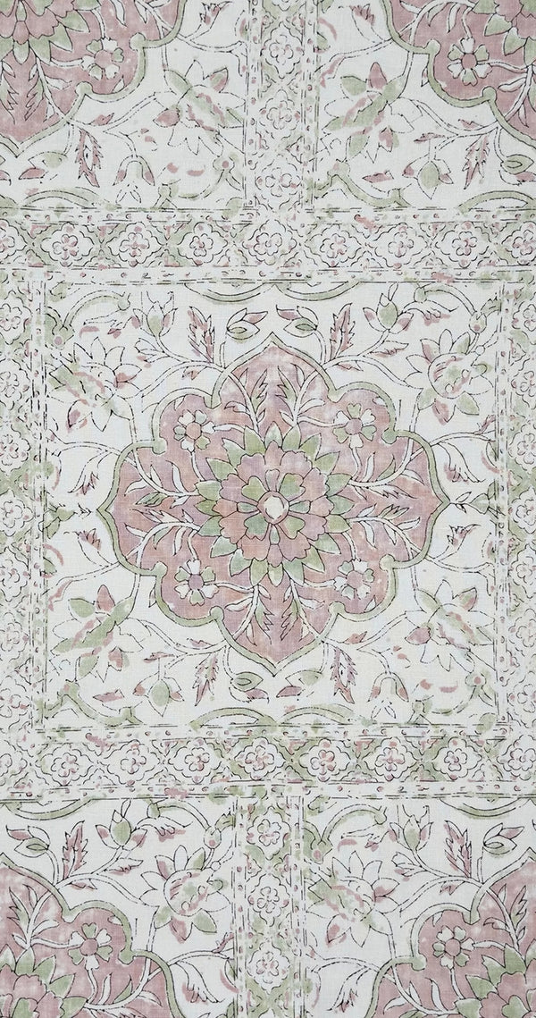 Multi Pale Pinks Green on Ecru Linen Wallcoverings | Home Couture