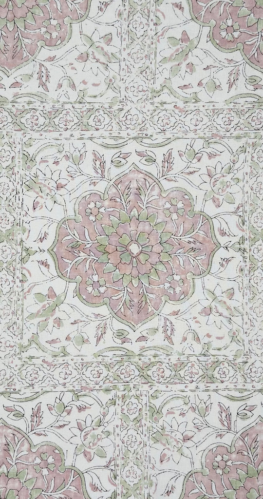 Multi Pale Pinks Green on Ecru Linen