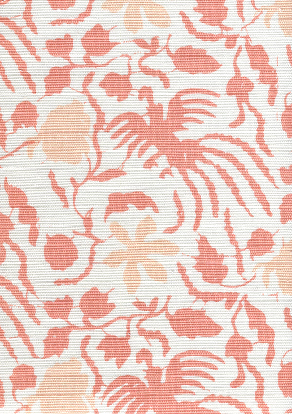 Seya Multi Peach Coral Screen Printed - White Fabric | China Seas