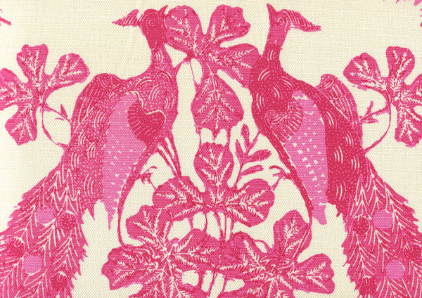 Peacock Batik Multi Pinks on Tint Screen Printed Fabric | China Seas