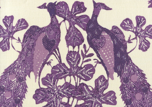 Peacock Batik Multi Purples Lavender on Tint Screen Printed Fabric | China Seas