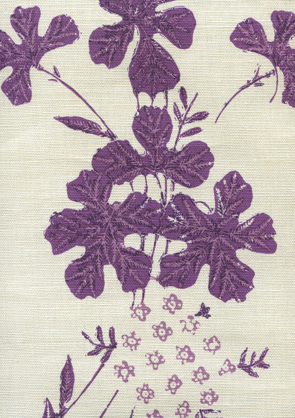 Peacock Floral Multi Purples on Tint Screen Printed Fabric | China Seas
