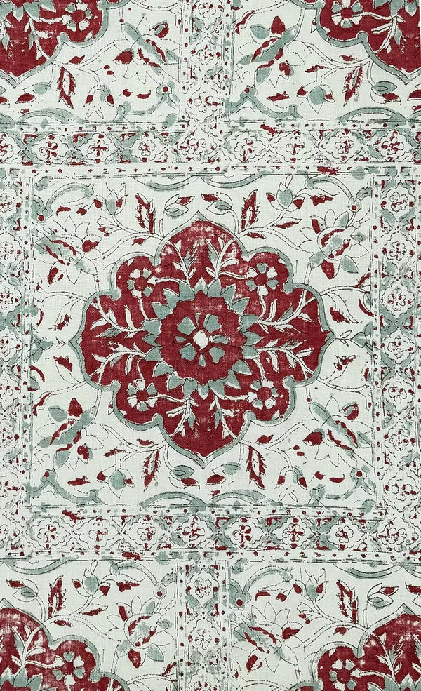 Multi Red on Ecru Linen Wallcoverings | Home Couture