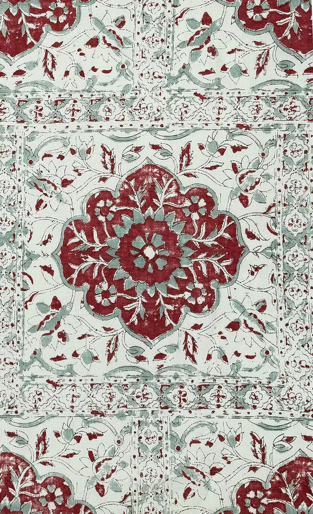 Multi Red on Ecru Linen