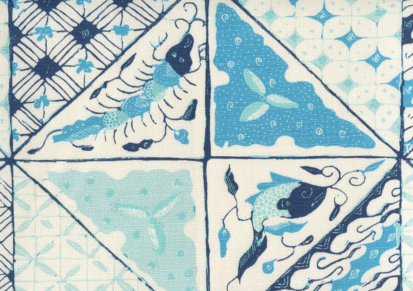 Sunnyjim Batik Multi Turquoise Navy on Tint Screen Printed Fabric | China Seas