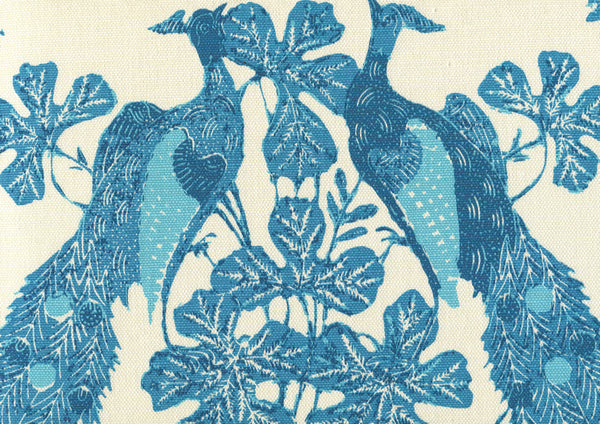 Peacock Batik Multi Turquoise on Tint Screen Printed Fabric | China Seas