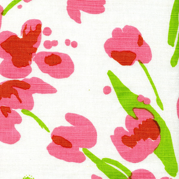 Tulips Multicolor, Multi-Pink Green on White Fabric | Quadrille