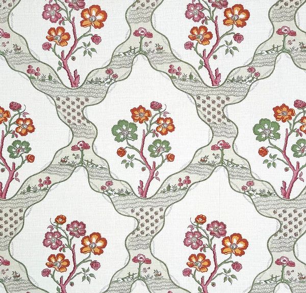 Myrtil Toile, Naturel Multi Rose Wallcoverings | Charles Burger