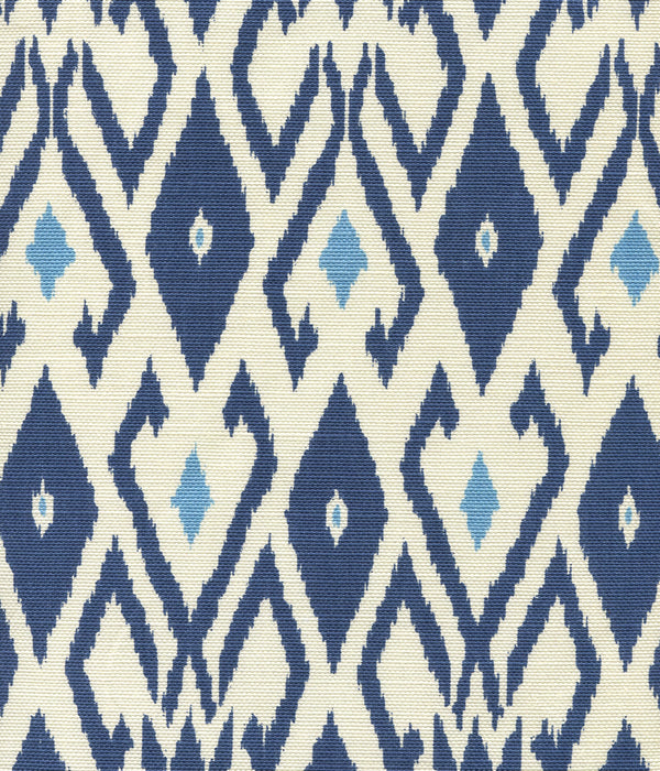 Lockan Navy Blue on Tint Screen Printed - Off-White Fabric | China Seas