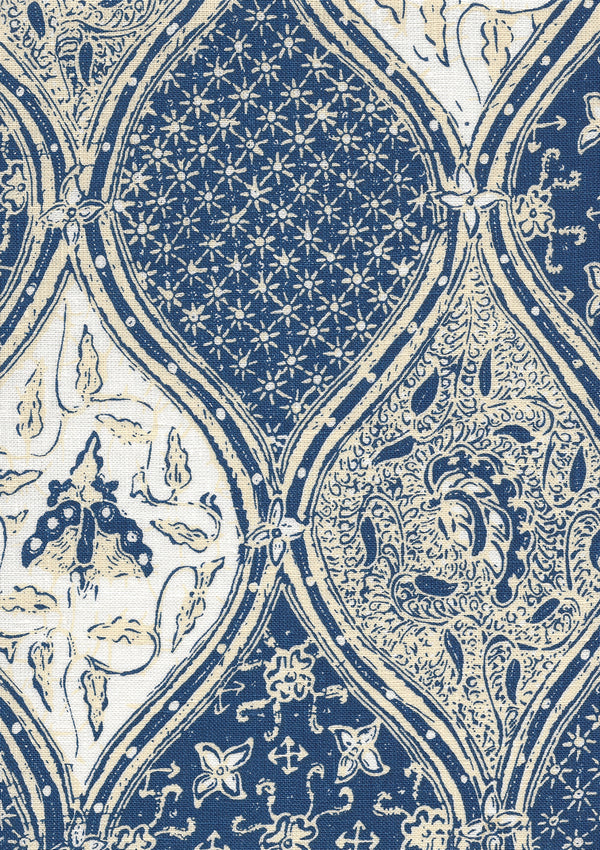 Balinese Batik Navy Cream on White Screen Printed | China Seas