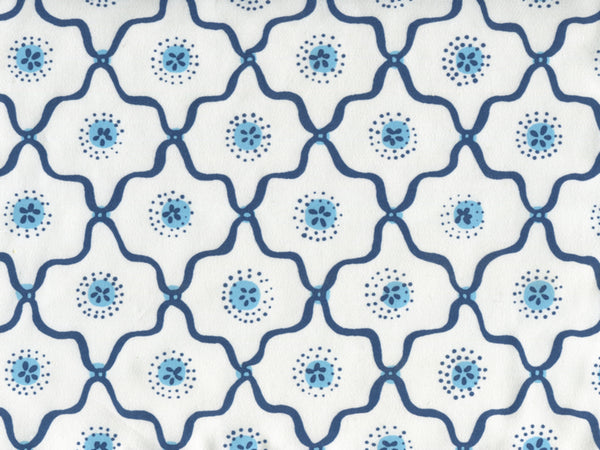 Longfellow, Navy French Blue on White Cotton Wallcoverings | Quadrille