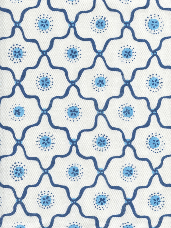 Longfellow, Navy French Blue on White Cotton/Linen Wallcoverings | Quadrille
