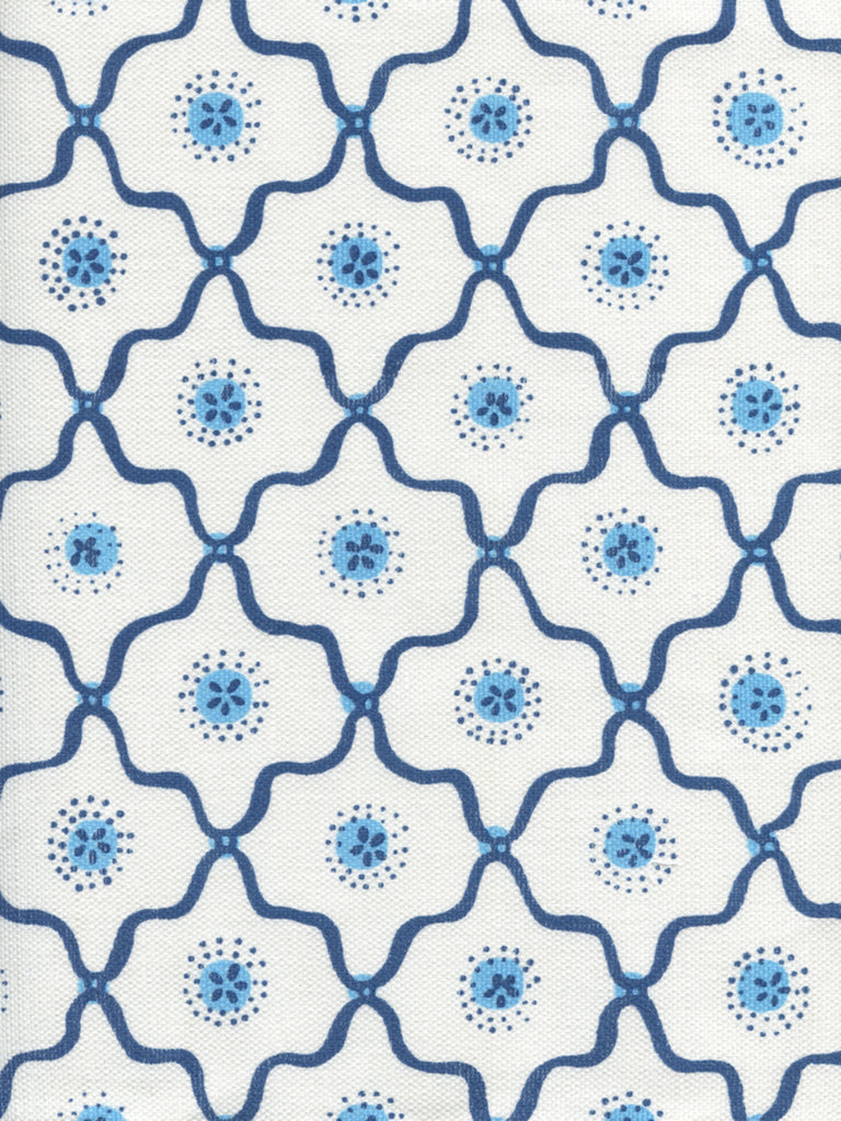 Longfellow, Navy French Blue on White Cotton/Linen