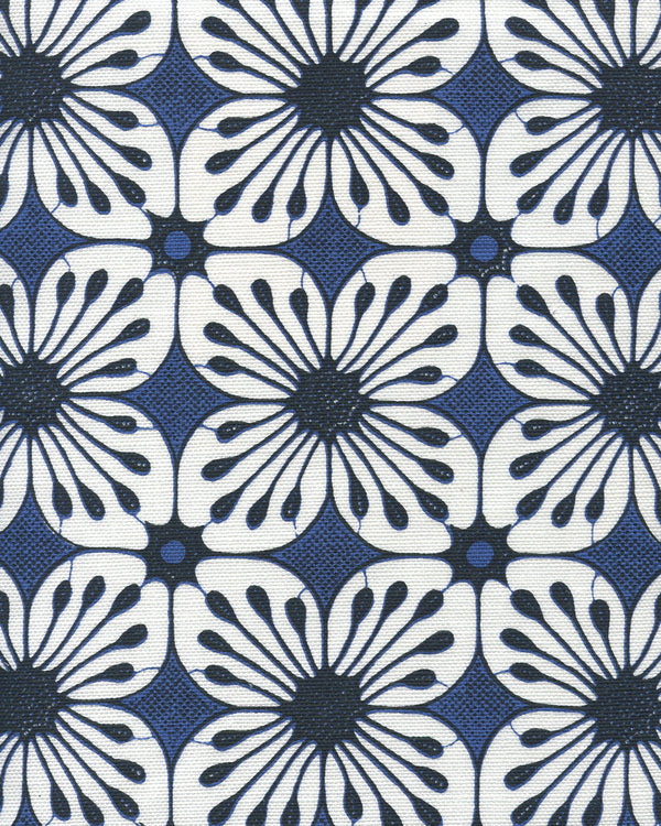 Barbados Batik Navy New Navy on White Screen Printed Fabric | China Seas