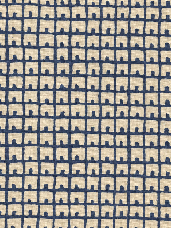 Fez Background Navy on Tan Screen Printed - Light Gray Fabric | China Seas