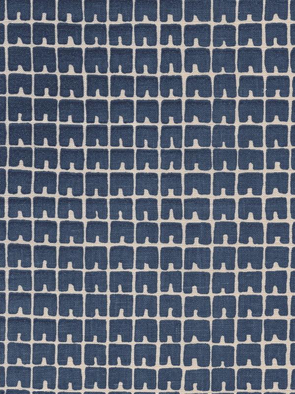 Fez Ii Navy on Tan Screen Printed - Off-White Fabric | China Seas