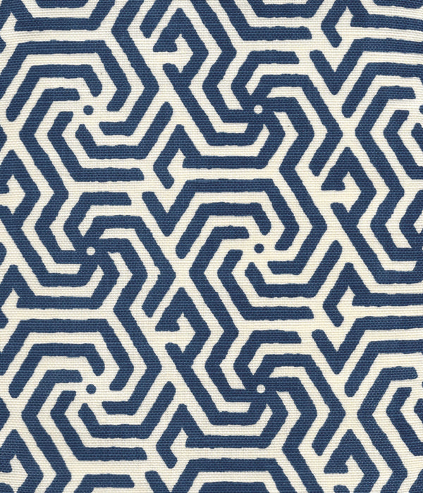 Maze Reverse One Color Navy on Tint Screen Printed Fabric | China Seas