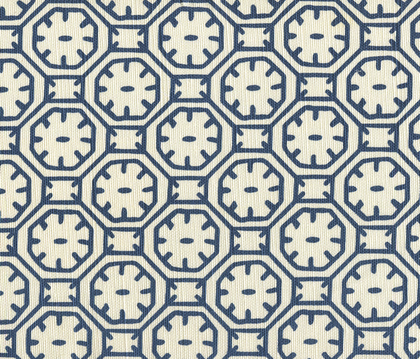 Ceylon Batik Navy on Tint Screen Printed - Off-White Fabric | China Seas