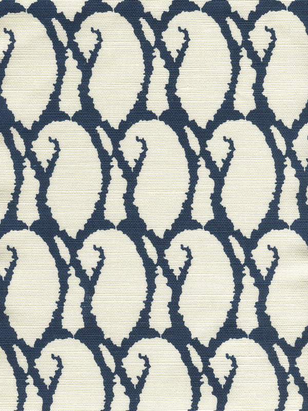 Carna Navy on Tint Screen Printed - Off-White Fabric | China Seas
