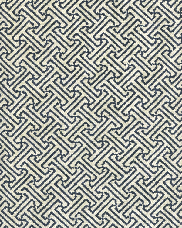 Java Petite Navy on Tint Screen Printed - White Fabric | China Seas