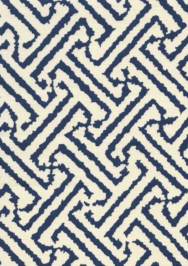 Java Grande Navy on Tint Screen Printed - White Fabric | China Seas