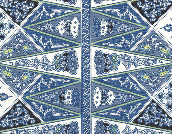Malay Stripe Navy on Tinted Lc Screen Printed - White Fabric | China Seas