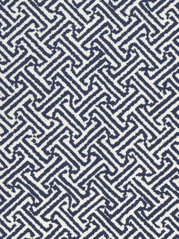 Java Java Navy on Tint Screen Printed - White Fabric | China Seas