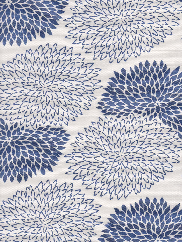 New Chrysanthenum Navy on White Screen Printed Fabric | China Seas
