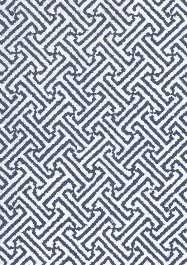 Java Java Navy on White Linen Screen Printed - White Fabric | China Seas
