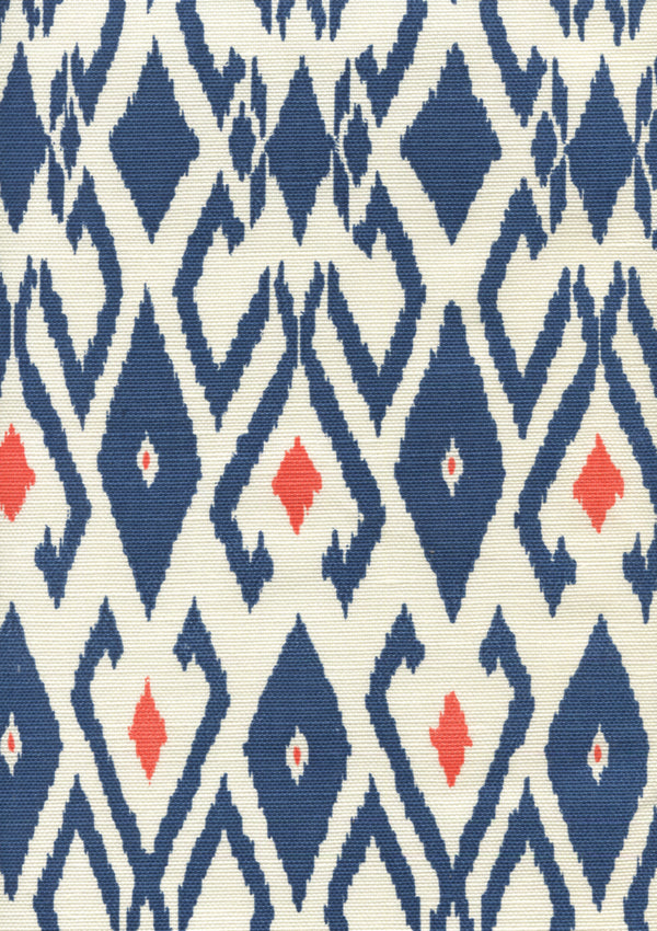 Lockan New Navy Orange on Tint Screen Printed - Beige Fabric | China Seas