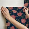 Navy Pink Poppy Field Peel and Stick Wallcovering | Jeffrey Stevens - Image 4