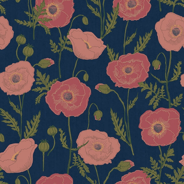 Navy Pink Poppy Field Peel and Stick Wallcovering | Jeffrey Stevens - Image 1