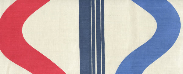 Tete A Tete Vertical Navy Red French Blue Screen Printed Fabric | China Seas