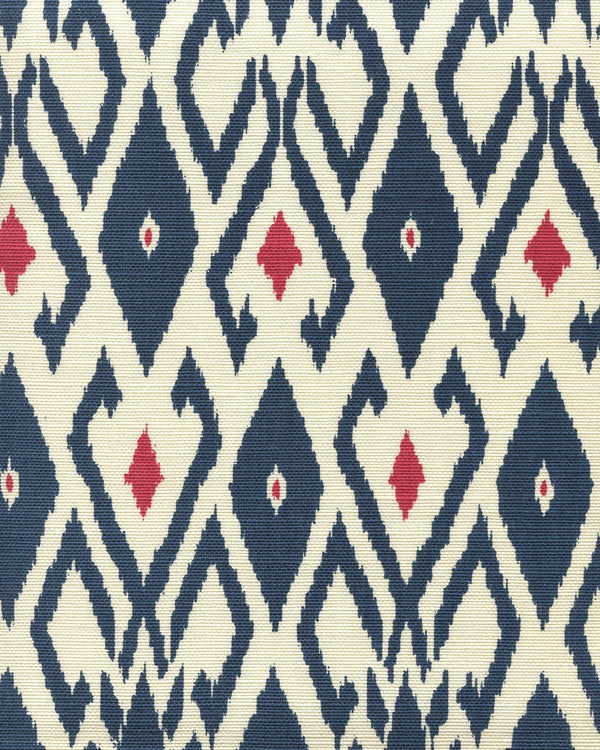 Lockan Navy Red on Tint Screen Printed - Off-White Fabric | China Seas